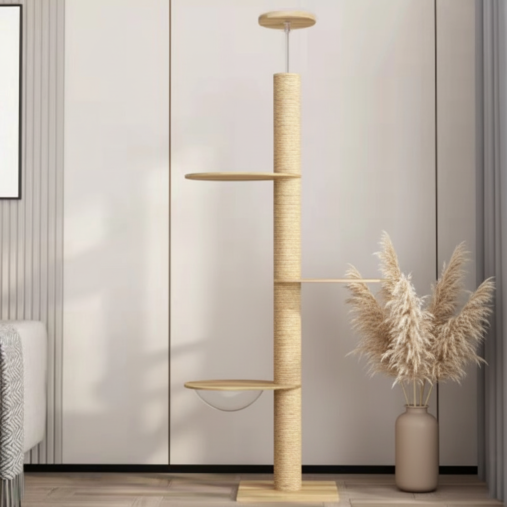 Arbre à chat en bois sans chat avec pampas, Style A