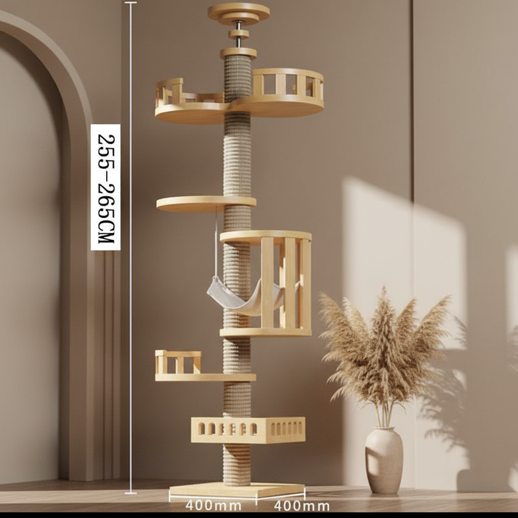 Arbre à chat en bois sans chat avec pampas, Style C
