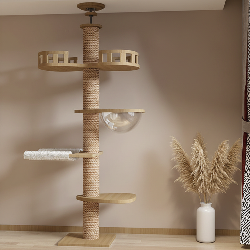 Arbre à chat en bois sans chat avec pampas, Style E