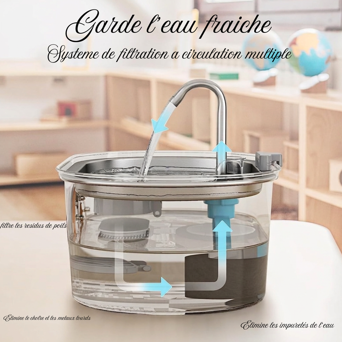 ⛲ Fontaine à Eau Inox pour Chat — Double Filtration & Pompe Silencieuse