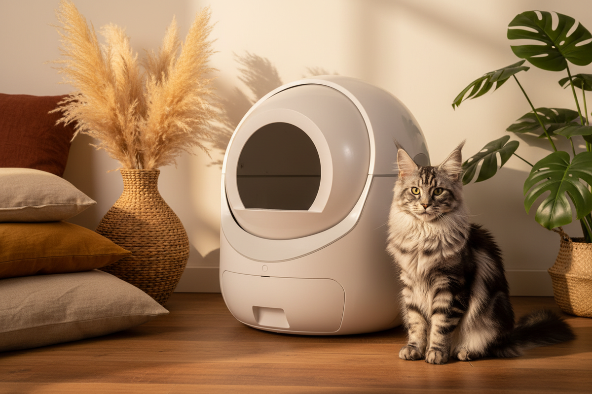 Abba à côté de la litière automatique — Maison Abba