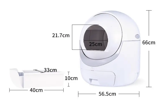 Dimensions et mesures de la litière automatique XXL pour grands félins