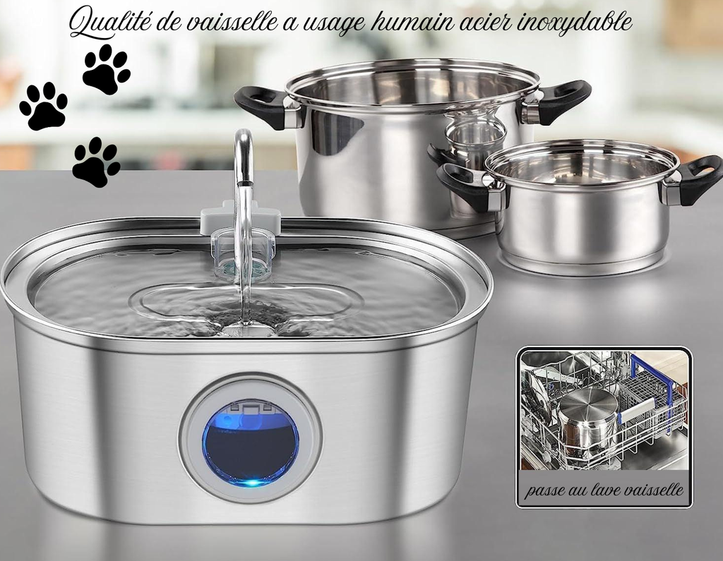 ⛲ Fontaine à Eau Inox pour Chat — Double Filtration & Pompe Silencieuse